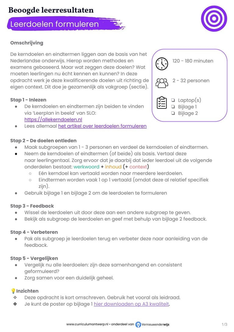 Preview van de opdracht Leerdoelen formuleren