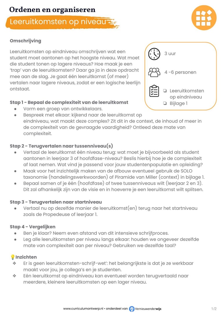 Preview van de opdracht Leeruitkomsten op niveau